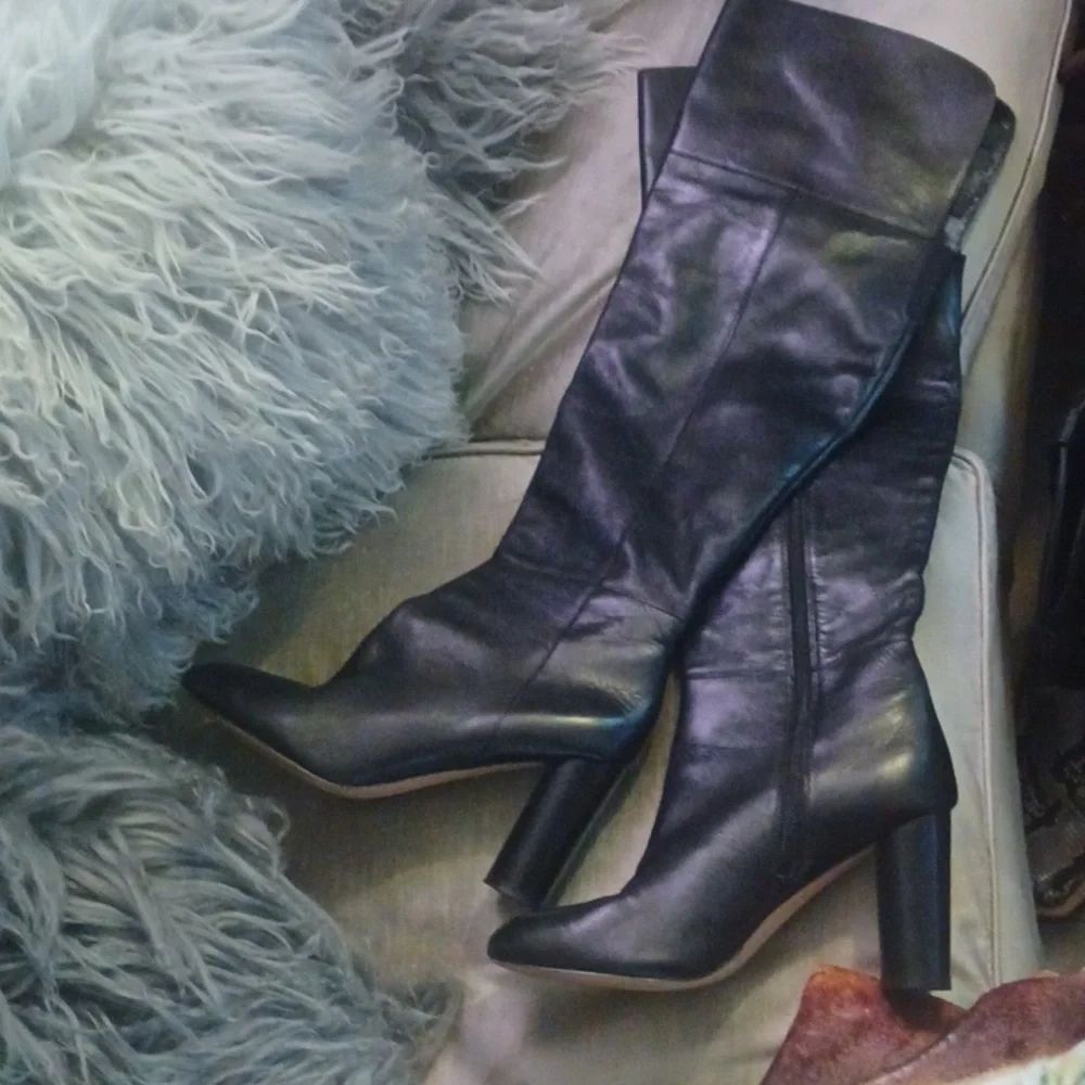 INC "TYLIEE" Black REAL Leather Over The Knee Boots sz.9 - Picture 1 of 6